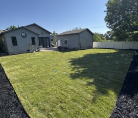 Complete backyard grading, Sprinklers, and new sod installation.