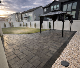 Paver Patio, Pergola, Rocks, Grass, Plants, Trees, and Gardens