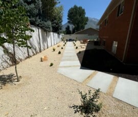 Concrete. Paver Walkway, Chat, Flagstone steps, Rock Retaining wall