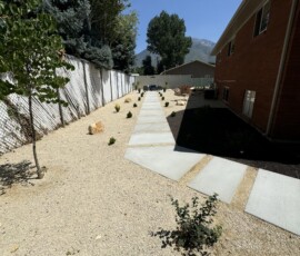 Concrete. Paver Walkway, Chat, Flagstone steps, Rock Retaining wall